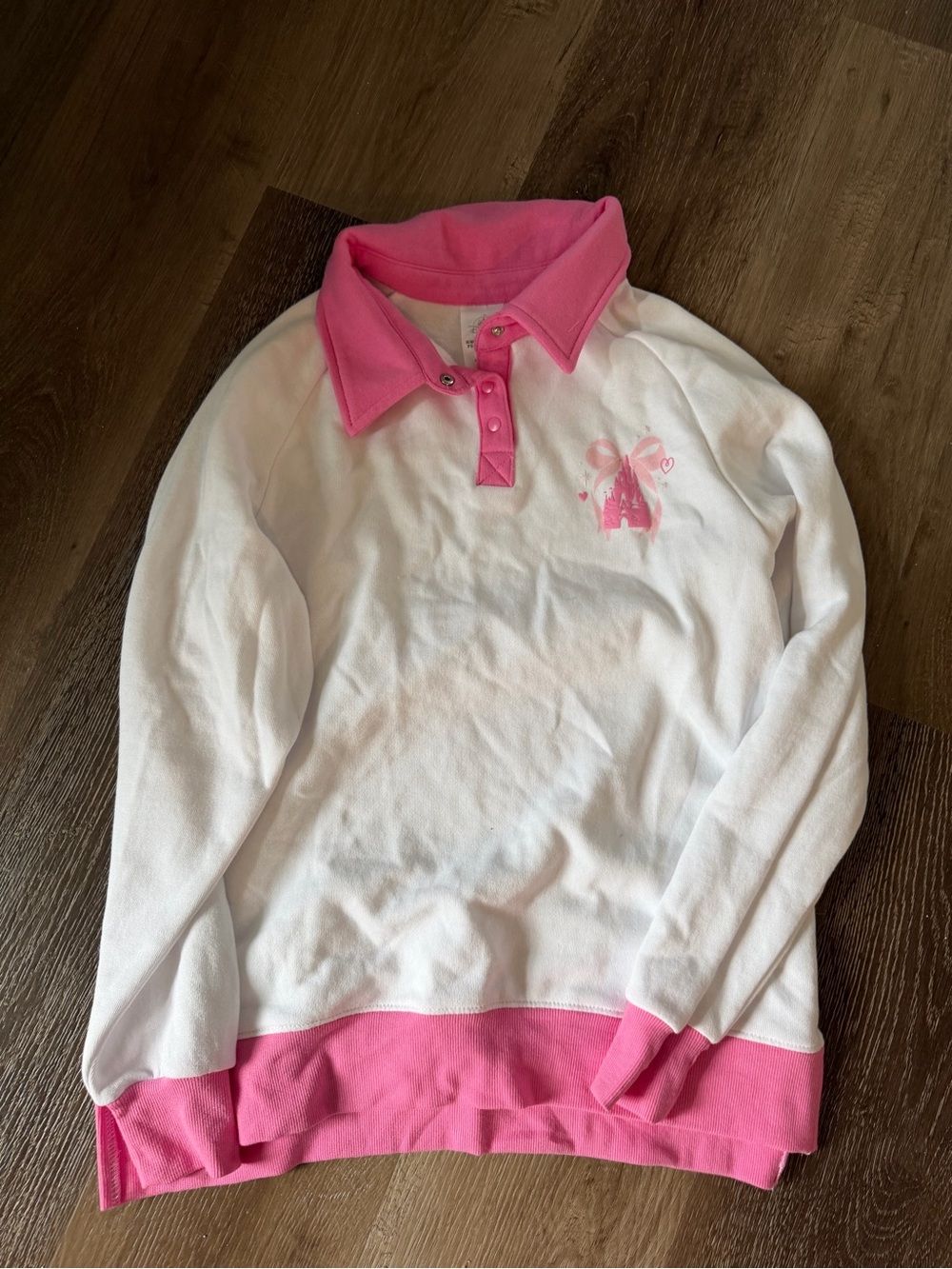 Women’s Disney parks XS NWT White & Pink Polo-Style Long Sleeve Top